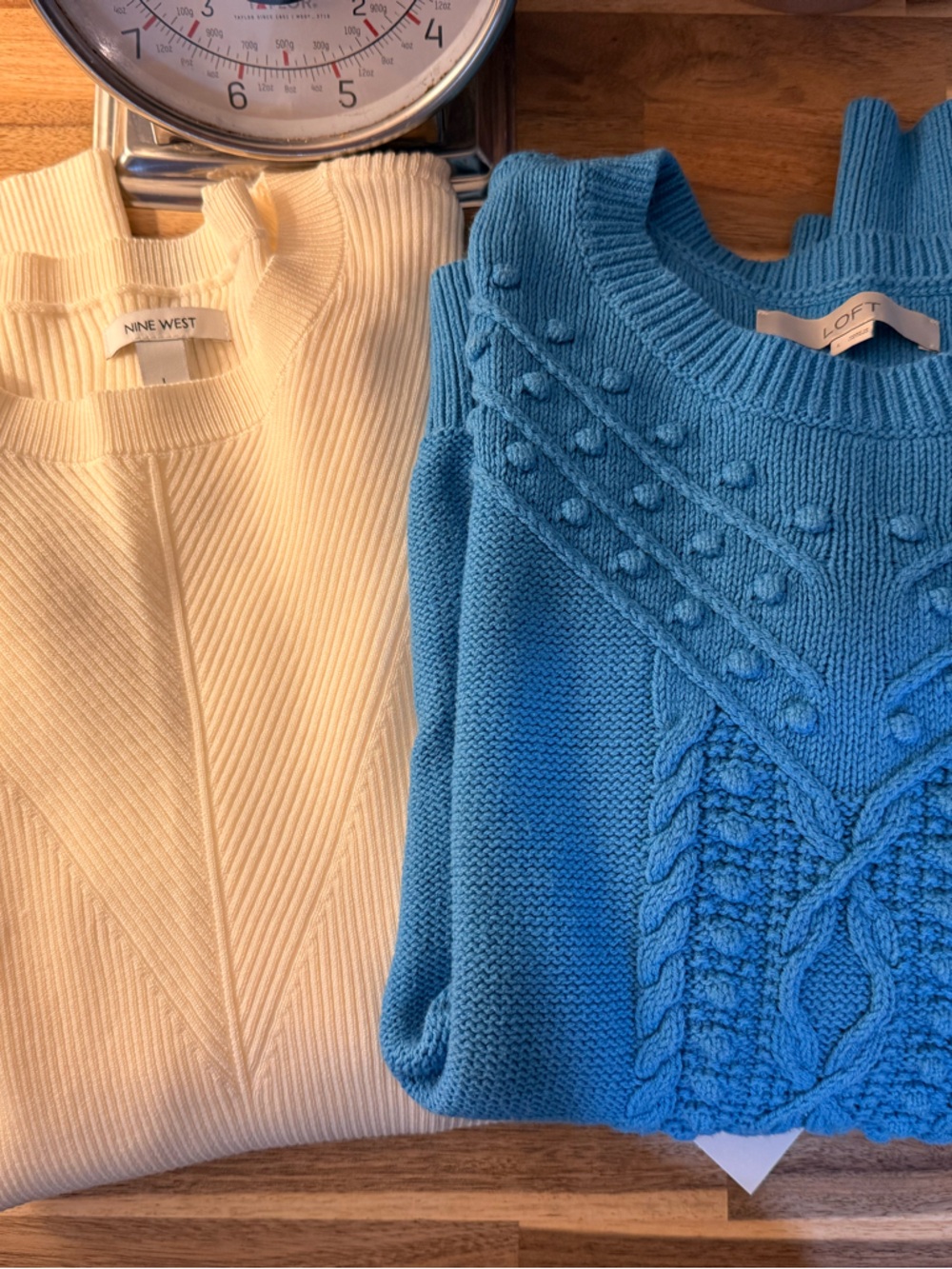 Sweater Bundle Nine West Cream & Loft Blue Ribbed and Cable-Knit Sweater Duo